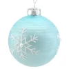 ORN GLASS BALL 3″ BLUE- LIGHT W/ WHITESNOWFLAKES