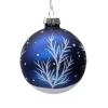 ORN GLASS BALL 3″ BLUE MATTE W/ GLITTER WHITE TREE