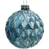 ORN GLASS BALL 3″ BLUE MATT DIAMOND W/ CHAMPAGNE GLITTER