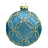ORN GLASS BALL 3″ BLUE MATT CIRCLE W/ SILVER GLITTER