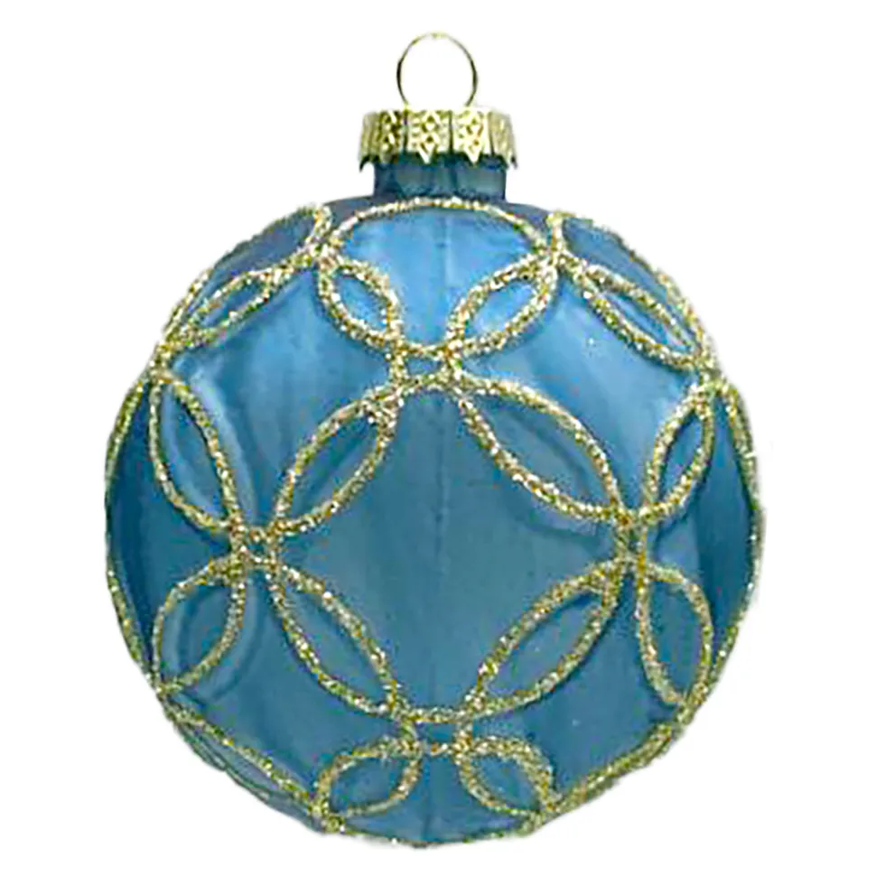 ORN GLASS BALL 3″ BLUE MATT CIRCLE W/ SILVER GLITTER