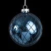 ORN GLASS BALL 3″ BLUE- NAVY SHINY W/ BLUE DIAMOND GLITTER DESIGN