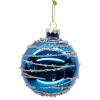 ORN GLASS BALL 3″ BLUE SHINY W/SILVER GLITTER SWIRL