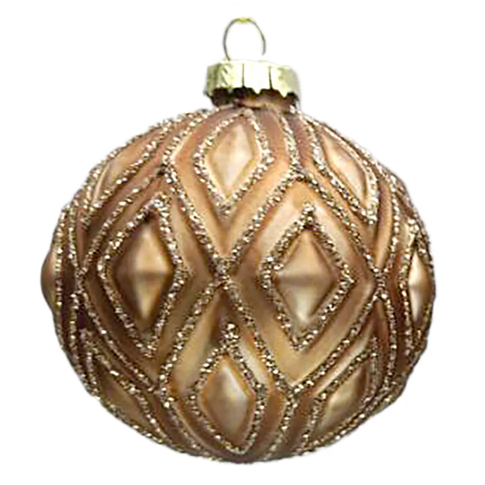 ORN GLASS BALL 3″ BROWN MATT DIAMOND W/ GLITTER