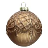 ORN GLASS BALL 3″ BROWN MATT SCALLOP W/ GLITTER