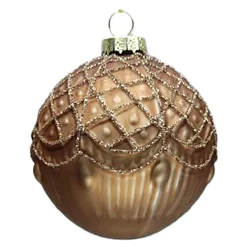 ORN GLASS BALL 3″ BROWN MATT SCALLOP W/ GLITTER