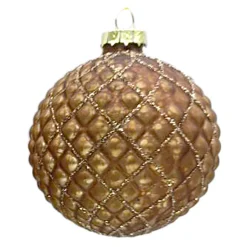 ORN GLASS BALL 3″ BROWN MATT DIAMOND W/ GLITTER