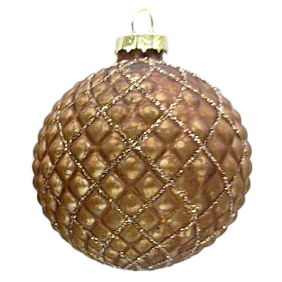 ORN GLASS BALL 3″ BROWN MATT DIAMOND W/ GLITTER