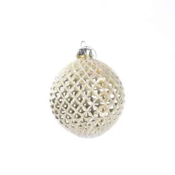 ORN GLASS BALL 3″ CHAMPAGNE W/ DIAMOND PATTERN