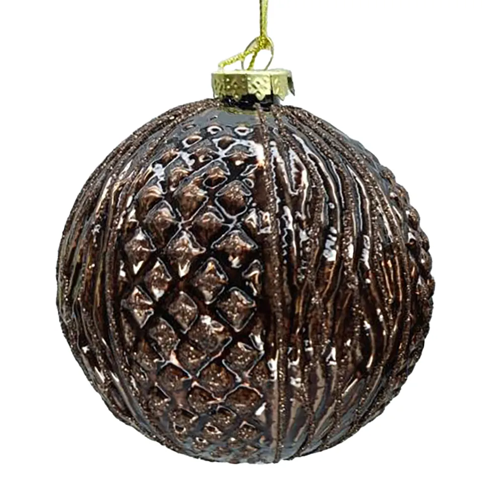 ORN GLASS BALL 4″ CHOCOLATE W/ GLITTER