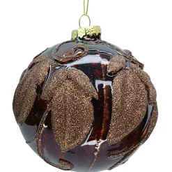 ORN GLASS BALL 4″ CHOCOLATE W/ GLITTER
