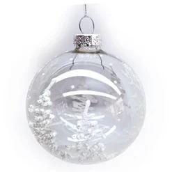 ORN GLASS BALL 3″ CLEAR W/ GLITTER TREE PATTERN