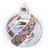 ORN GLASS BALL 3″ CLEAR W/ SPIRAL CANDY GLITTER & SEQUINS