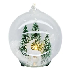 ORN GLASS BALL 4″ CLEAR W/ TREE & DEER LIGHTED