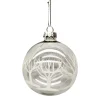 ORN GLASS BALL 3″ CLEAR W/WHITE TREE PATTERN