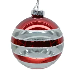 ORN GLASS BALL 3″ CLEAR/RED CANDY CANE