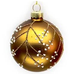 ORN GLASS BALL 3″ COPPER MATTE W/ GLITTER BERRY
