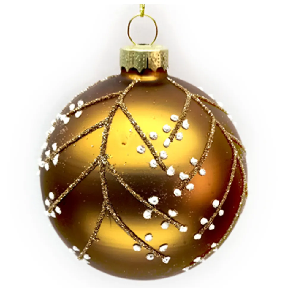 ORN GLASS BALL 3″ COPPER MATTE W/ GLITTER BERRY
