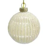 ORN GLASS BALL 3″ CREAM PEARL MELON W/ GLITTER