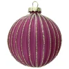 ORN GLASS BALL 3″ DARK MAUVE MELON W/ CHAMPAGNE GLITTER