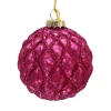 ORN GLASS BALL 3″ FUSCHIA MATT BUBBLE W/ CHAMPAGNE GLITTER