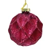 ORN GLASS BALL 3″ FUSCHIA MATT DIAMOND W/ GLITTER