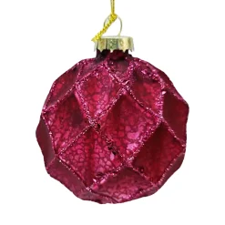 ORN GLASS BALL 3″ FUSCHIA MATT DIAMOND W/ GLITTER