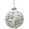 ORN GLASS BALL 3″ GOLD EMBOSED W/ WHITE WASED GOLD LVS