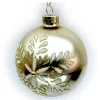 ORN GLASS BALL 3″ GOLD MATTE W/ SNOWLKAE GLITTER & BEADS