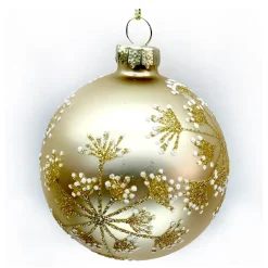 ORN GLASS BALL 3″ GOLD MATTE W/ SNOWFLAKE GLITTER