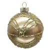ORN GLASS BALL 3″ GOLD MATT SCALLOP W/ GLITTER