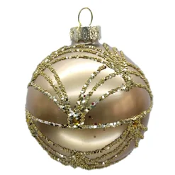 ORN GLASS BALL 3″ GOLD MATT SCALLOP W/ GLITTER