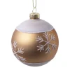 ORN GLASS BALL 3″ GOLD W/ WHITE SNOWFLAKE PATTERN