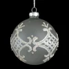 ORN GLASS BALL 3″ GRAY W/ SILVER GLITTER PATTERN