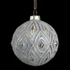 ORN GLASS BALL 3″ GRAY W/GOLD DIAMOND PATTERN