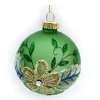ORN GLASS BALL 3″ GREEN DECORATED W/ GLITTER & SEQUINS & BEADS