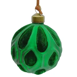 ORN GLASS BALL 3″ GREEN EMERALD W/ DROPLET FLOCKING