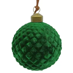 ORN GLASS BALL 3″ GREEN EMERALD W/ DIAMOND FLOCKED