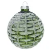 ORN GLASS BALL 3″ GREEN FOREST WEAVE W/ FROSTING