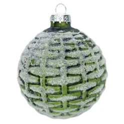 ORN GLASS BALL 3″ GREEN FOREST WEAVE W/ FROSTING