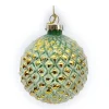 ORN GLASS BALL 3″ GREEN FROST W/GOLD LEAF FIN EMBOSSED SMALL DIAMOND
