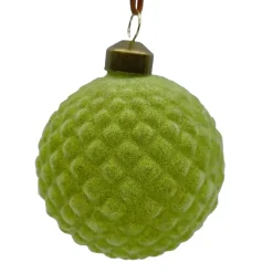 ORN GLASS BALL 3″ GREEN LITE W/ DIAMOND FLOCKED