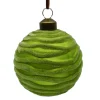 ORN GLASS BALL 3″ GREEN LITE W/ WAVE FLOCKING