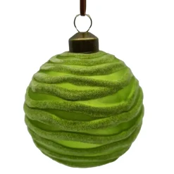 ORN GLASS BALL 3″ GREEN LITE W/ WAVE FLOCKING
