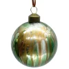ORN GLASS BALL 3″ GREEN MARBLE W/ GOLD