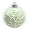 ORN GLASS BALL 3″ GREEN- MINT FROST GLITTER W/ WHITE SNOWFLAKE & PEARL