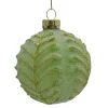 ORN GLASS BALL 3″ GREEN MINT LEAF W/ FROST & GLITTER