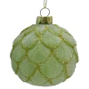 ORN GLASS BALL 3″ GREEN MINT SCALLOPED W/ FROST & GLITTER