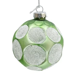 ORN GLASS BALL 3″ GREEN MINT W/ CIRCLE ICE GLITTER