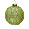 ORN GLASS BALL 3″ GREEN-SAGE W/ GLITTER VEINING